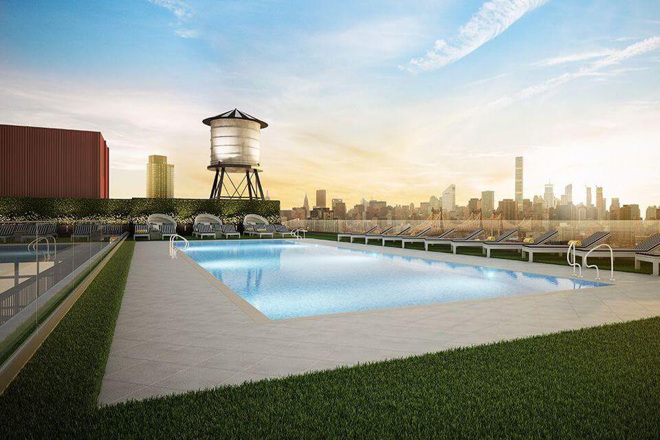 Residents can cool off in a 70-foot saltwater pool.
